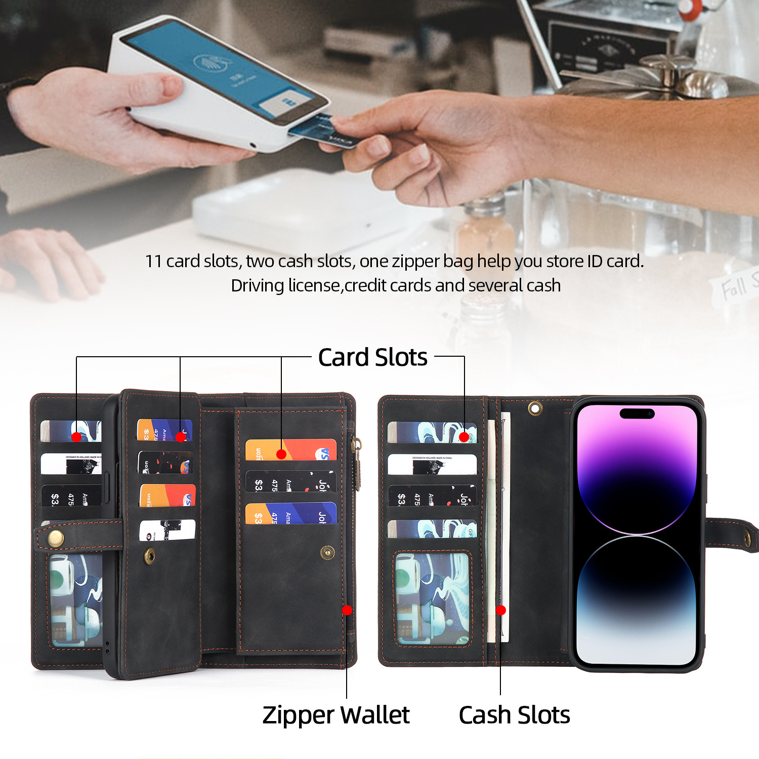 Personalised Monogram Detachable Magnetic Phone Wallet Case | OFCase133