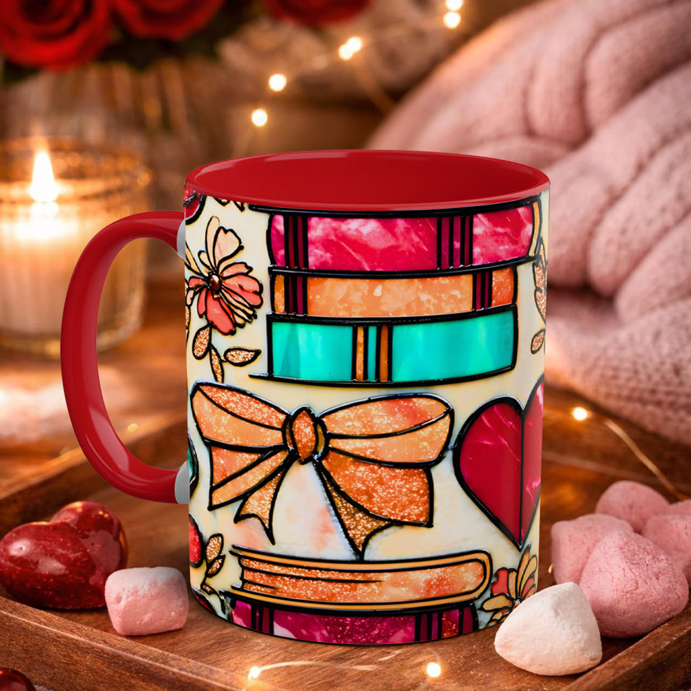 Imitation Stained Glass Bookshelf Heart-Shaped Mug | WSMug42