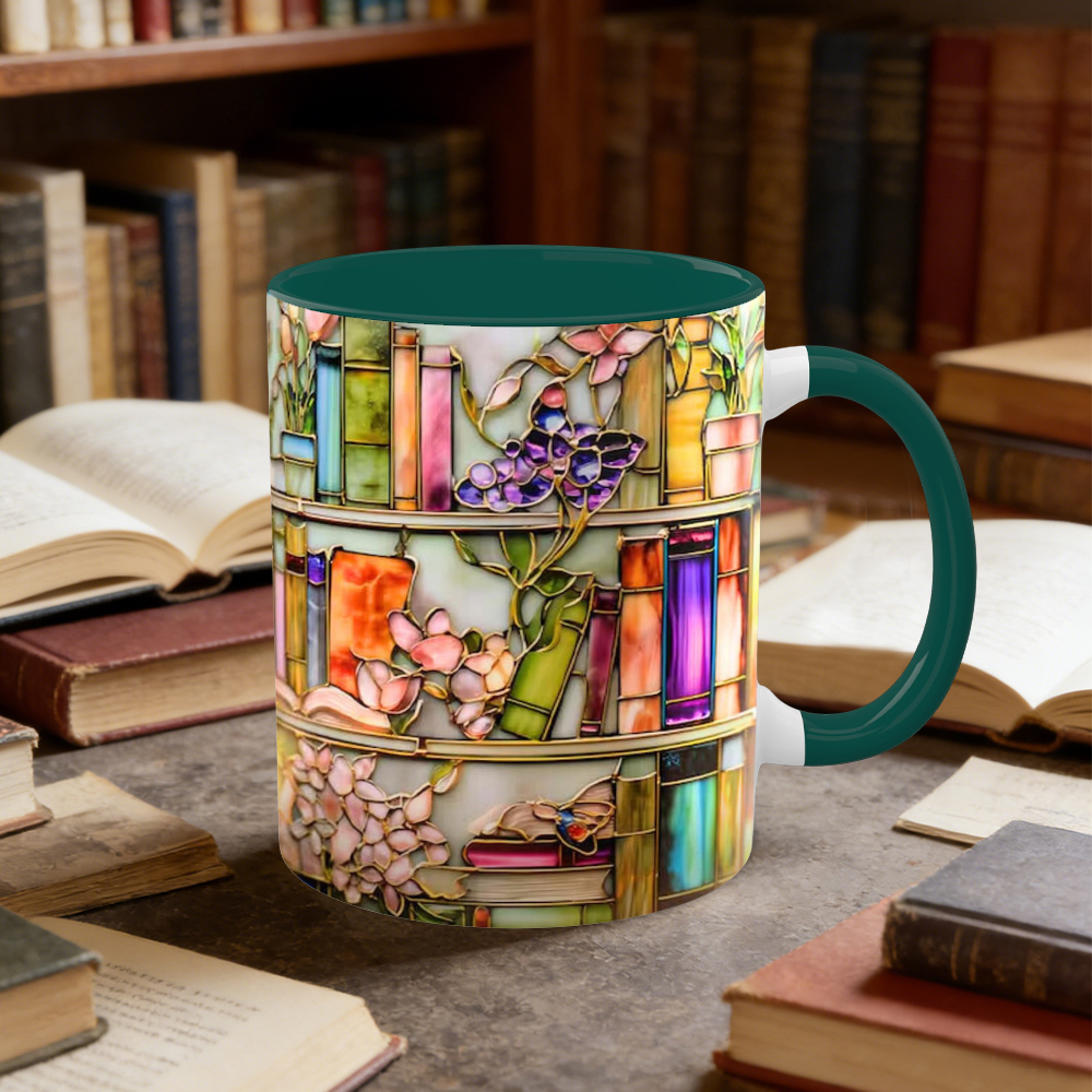 Stained Glass Look Floral Bookshelf Ceramic Mug | WSMug02