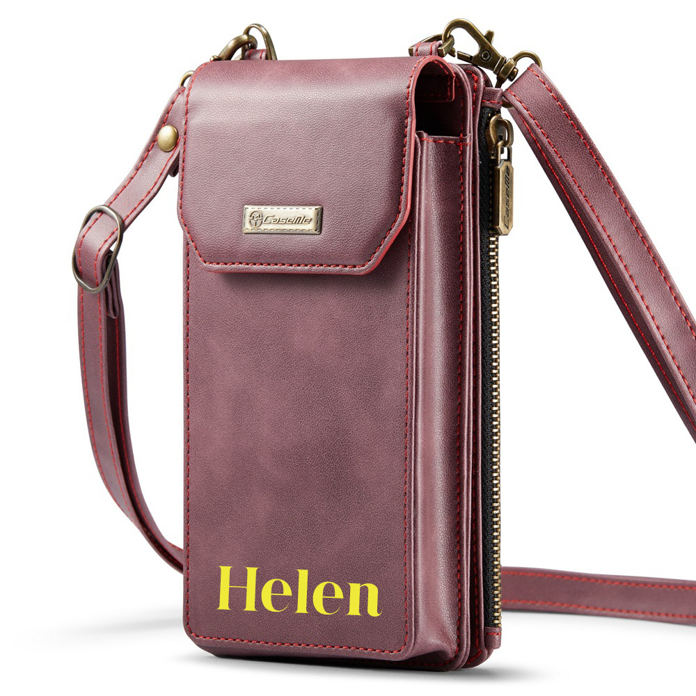 Personalized Name Crossbody Zip Card Slot Leather Phone Bags | OFBag05