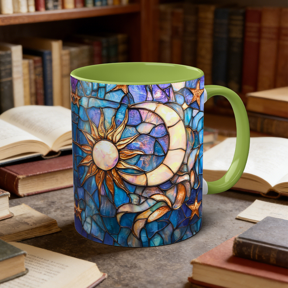Stained Glass Look Celestial Moon and Stars Ceramic Mug | WSMug03
