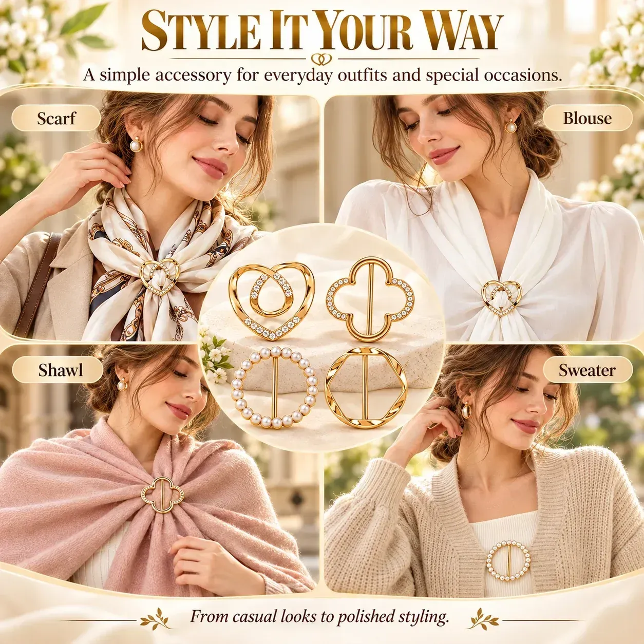 Styling scenarios for the 4-piece metal shirt clip set