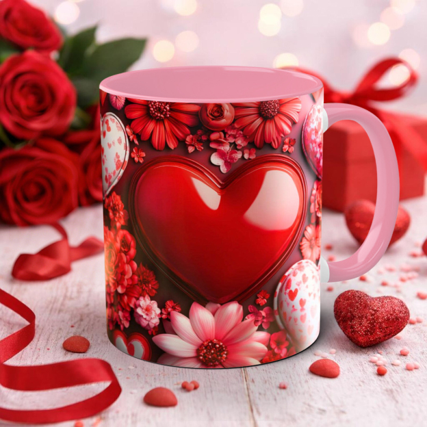 Imitation Stained Glass Bright Red Rose Heart-Shaped Mug | WSMug39