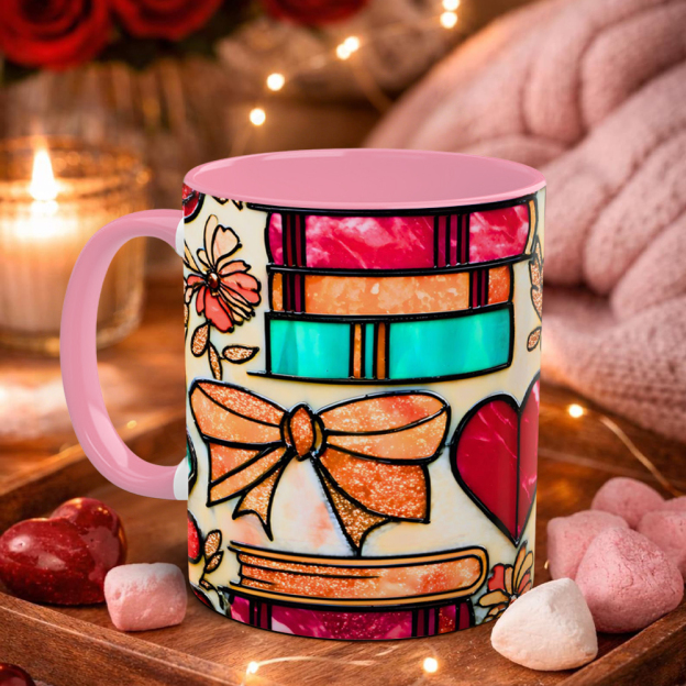 Imitation Stained Glass Bookshelf Heart-Shaped Mug | WSMug42