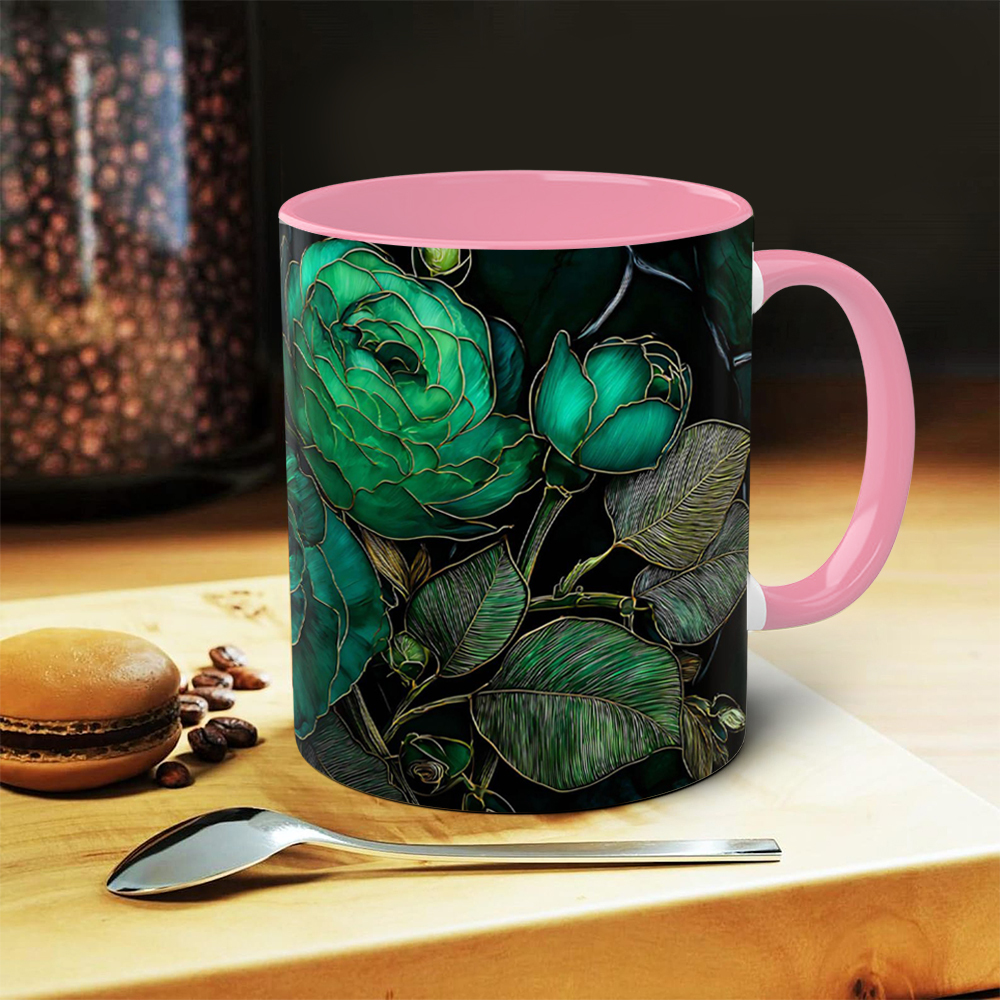 Dark Green Floral Ceramic Mug | WSMug44