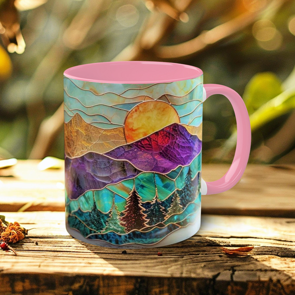Imitation Stained Glass Mountain Landscape Mug | WSMug51