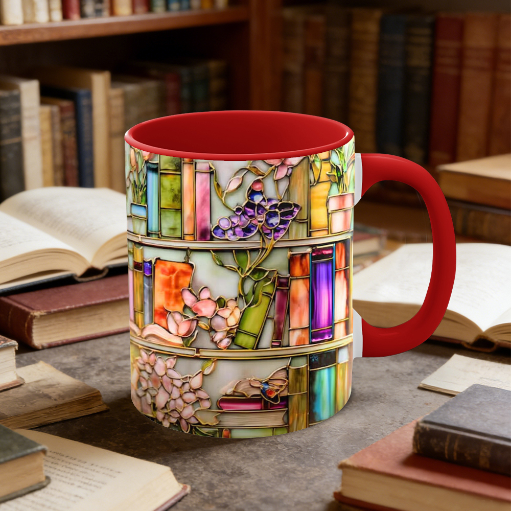 Stained Glass Look Floral Bookshelf Ceramic Mug | WSMug02