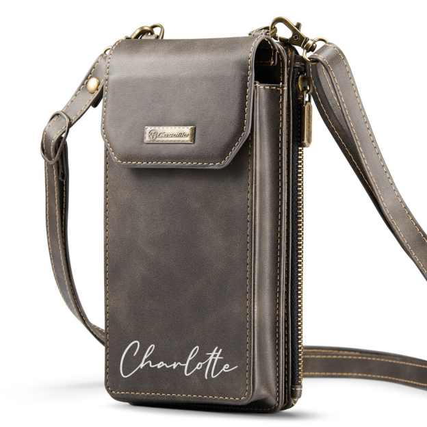 Personalized Name Crossbody Zip Card Slot Leather Phone Bags | OFBag05