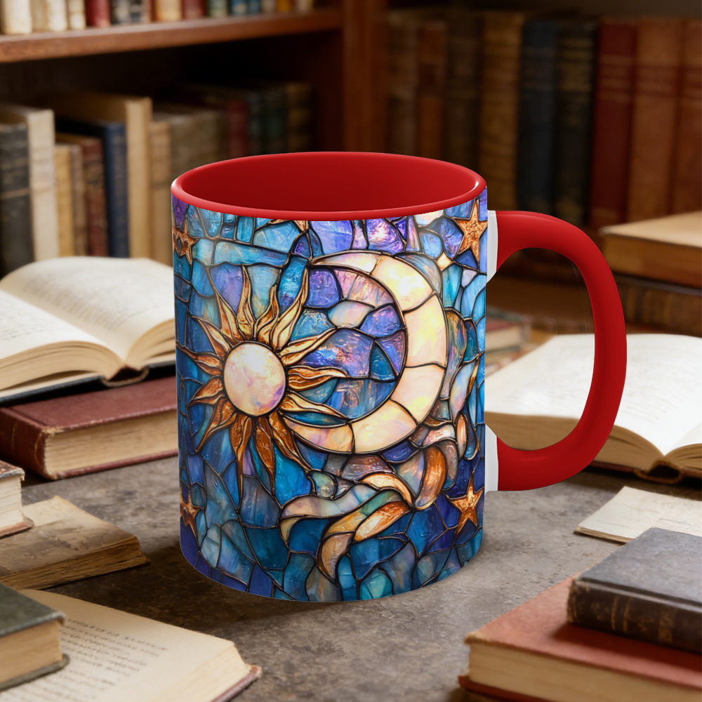 Stained Glass Look Celestial Moon and Stars Ceramic Mug | WSMug03