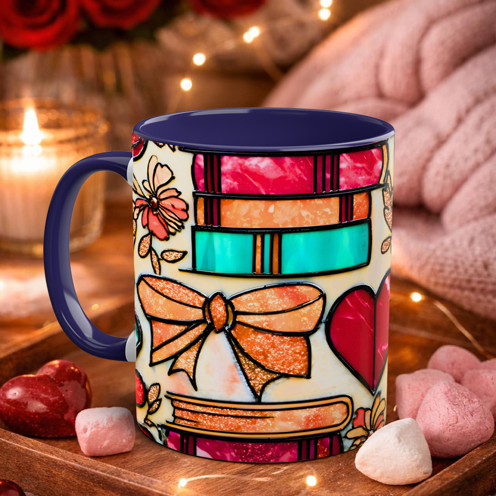 Imitation Stained Glass Bookshelf Heart-Shaped Mug | WSMug42