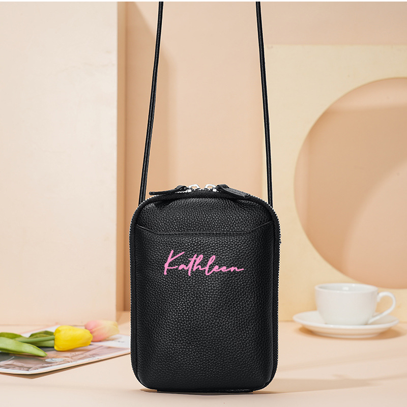 Personalized Adjustable Strap Zip Card Slot Leather Phone Bags | OFBag01