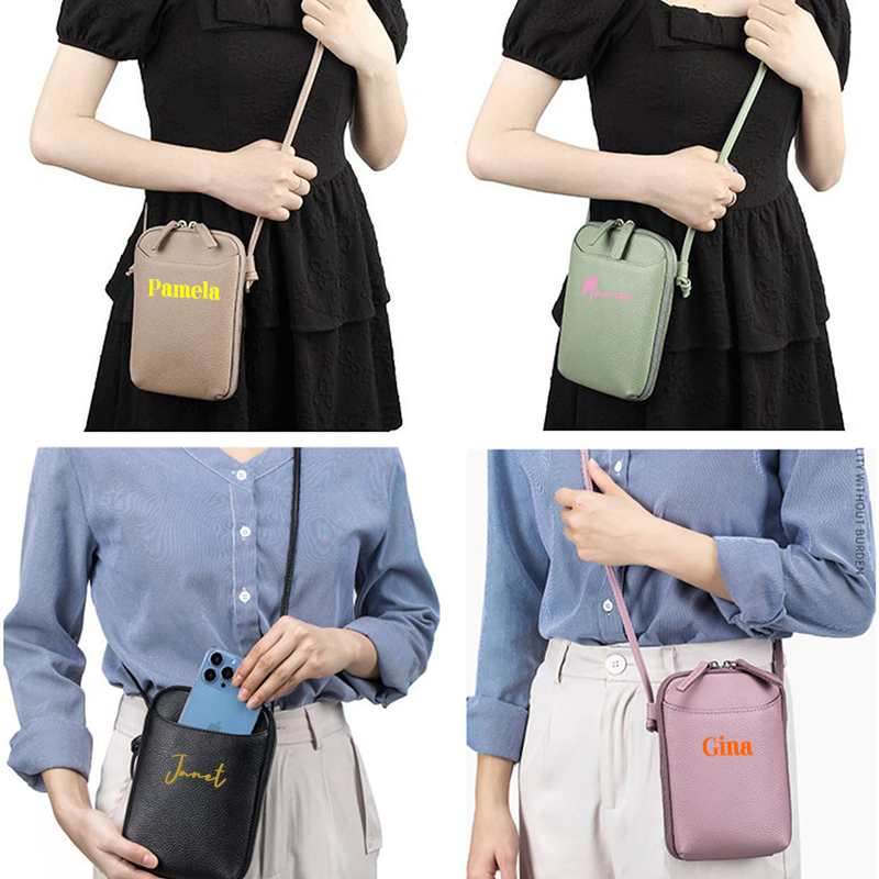 Personalized Adjustable Strap Zip Card Slot Leather Phone Bags | OFBag01