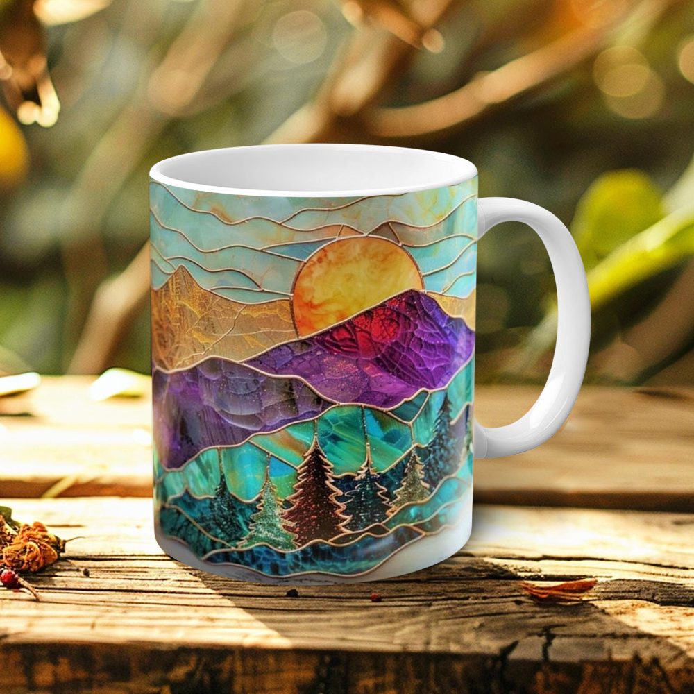 Imitation Stained Glass Mountain Landscape Mug | WSMug51