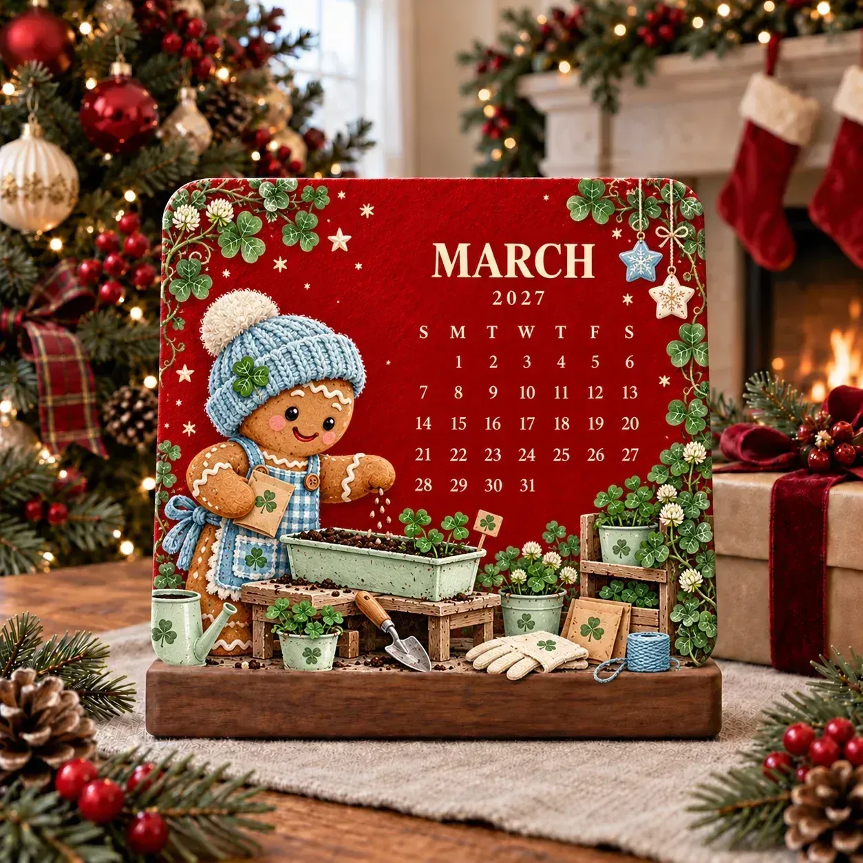 Seed calendar gift presentation in premium kraft box with ribbon
