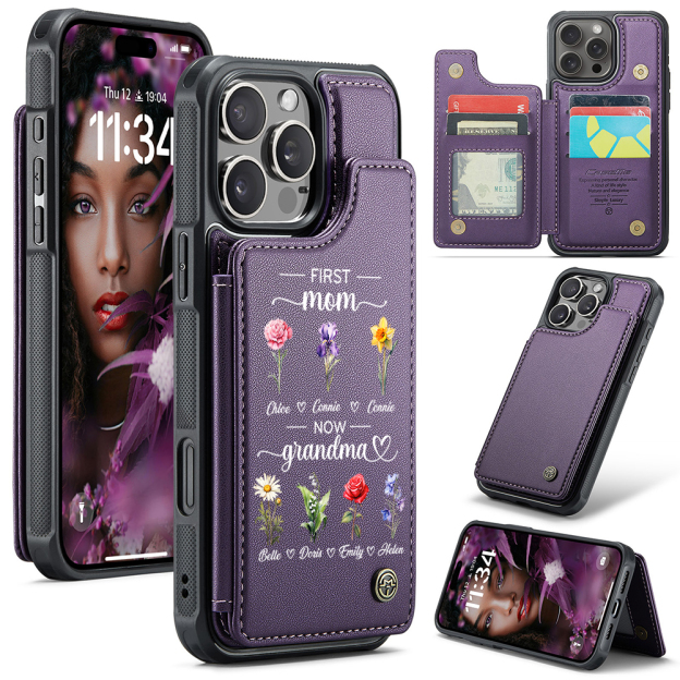 Personalized First Mom Now Grandma Leather Wallet Phone Case for iPhone & Samsung | OFCase152