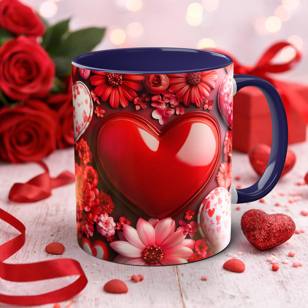 Imitation Stained Glass Bright Red Rose Heart-Shaped Mug | WSMug39