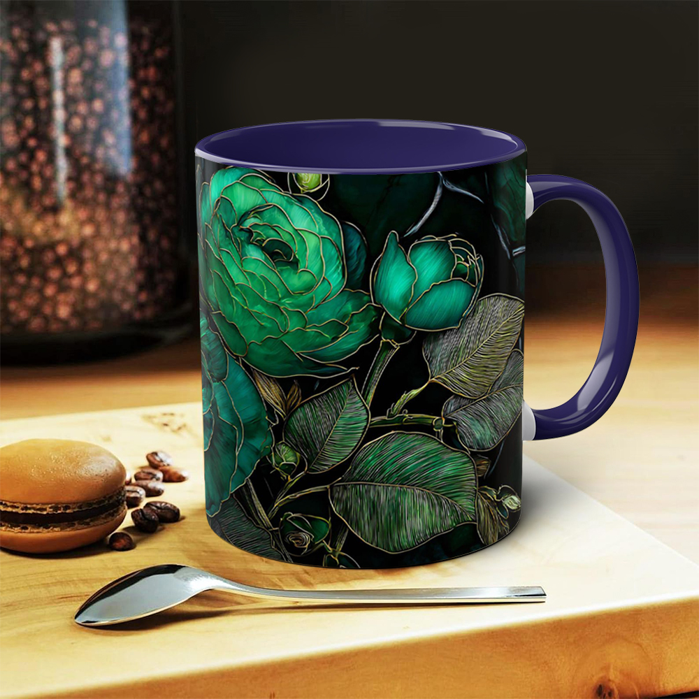 Dark Green Floral Ceramic Mug | WSMug44