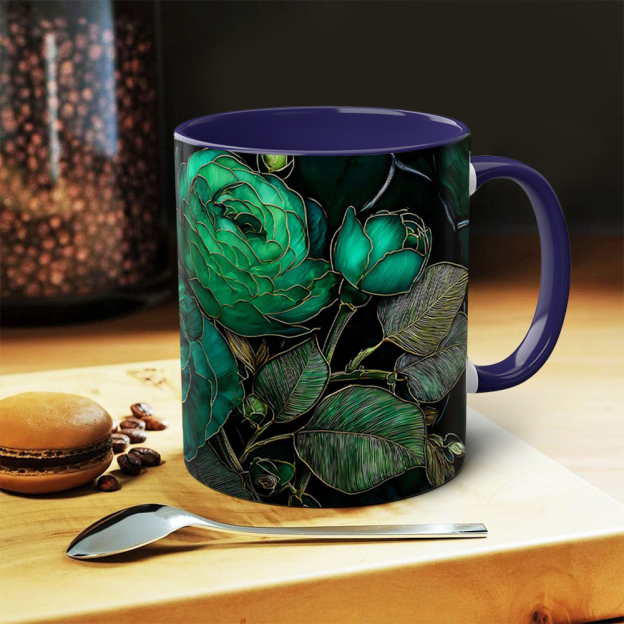 Dark Green Floral Ceramic Mug | WSMug44