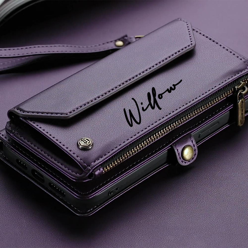 Personalised Monogram Card Holder Zipper Wallet Crossbody Phone Case | OFCase114