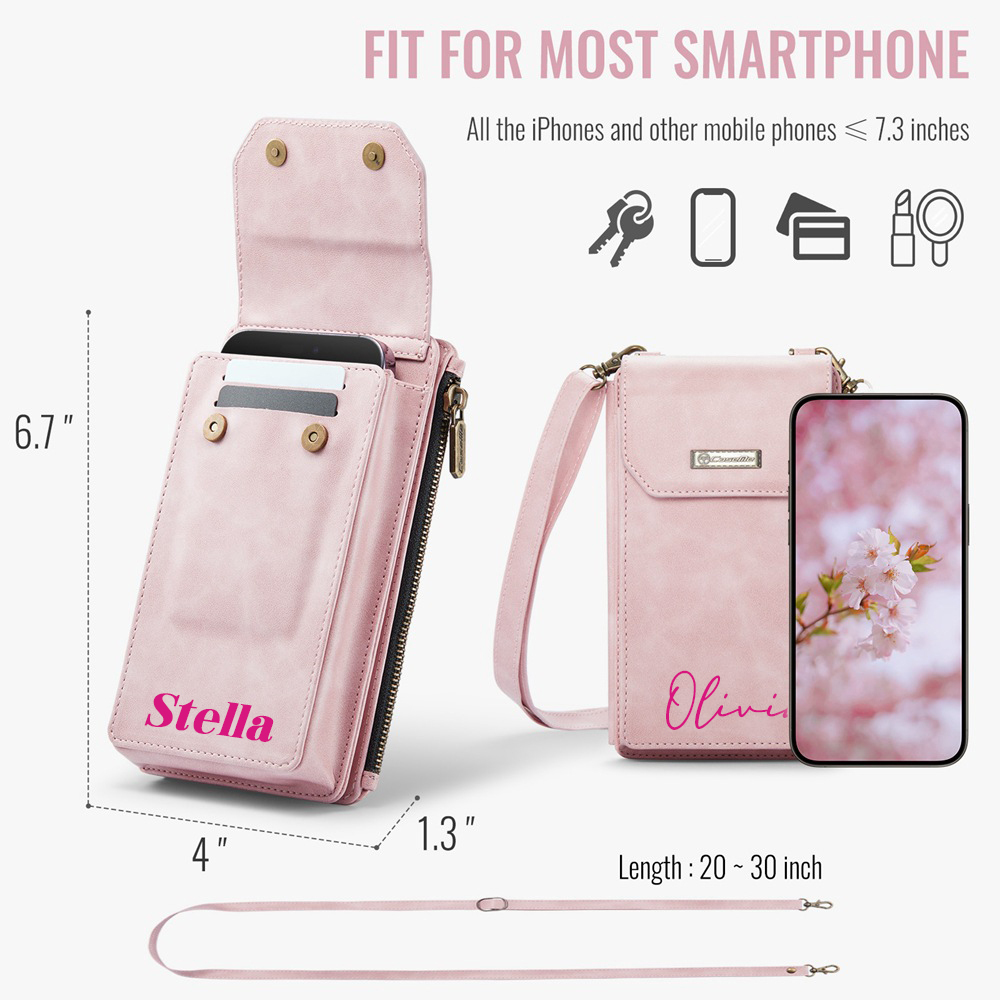 Personalized Name Crossbody Zip Card Slot Leather Phone Bags | OFBag05