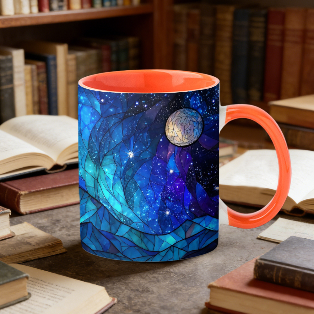 Stained Glass Starry Sky Mountain Ceramic Mug | WSMug09