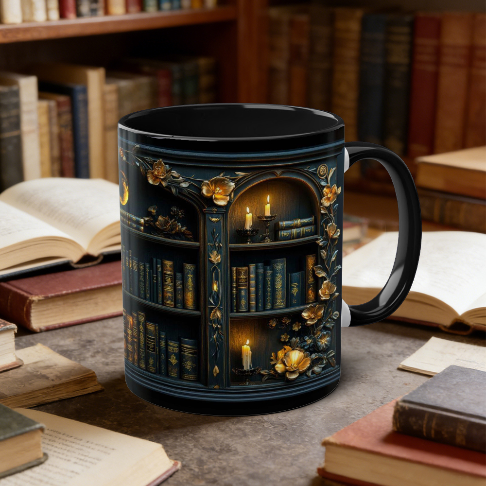 Ceramic Dark Academia Aesthetic Gothic Bookshelf Coffee Mug | WSMug18