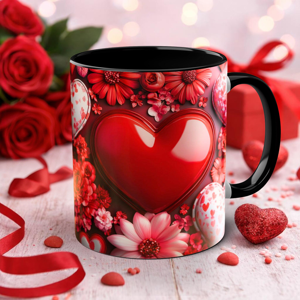 Imitation Stained Glass Bright Red Rose Heart-Shaped Mug | WSMug39
