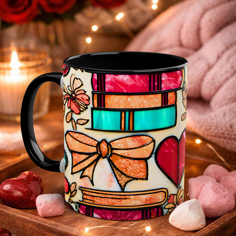 Imitation Stained Glass Bookshelf Heart-Shaped Mug | WSMug42