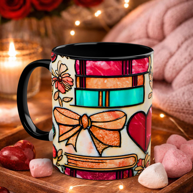 Imitation Stained Glass Bookshelf Heart-Shaped Mug | WSMug42