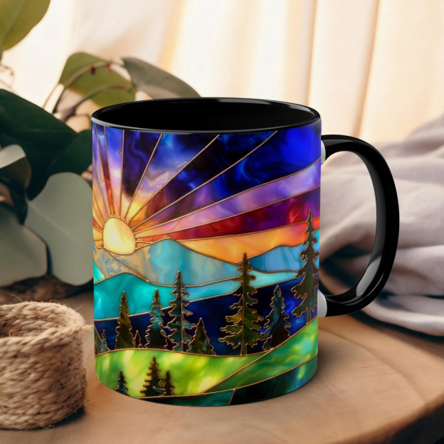 Imitation Stained Glass Mountain Landscape Mug | WSMug54