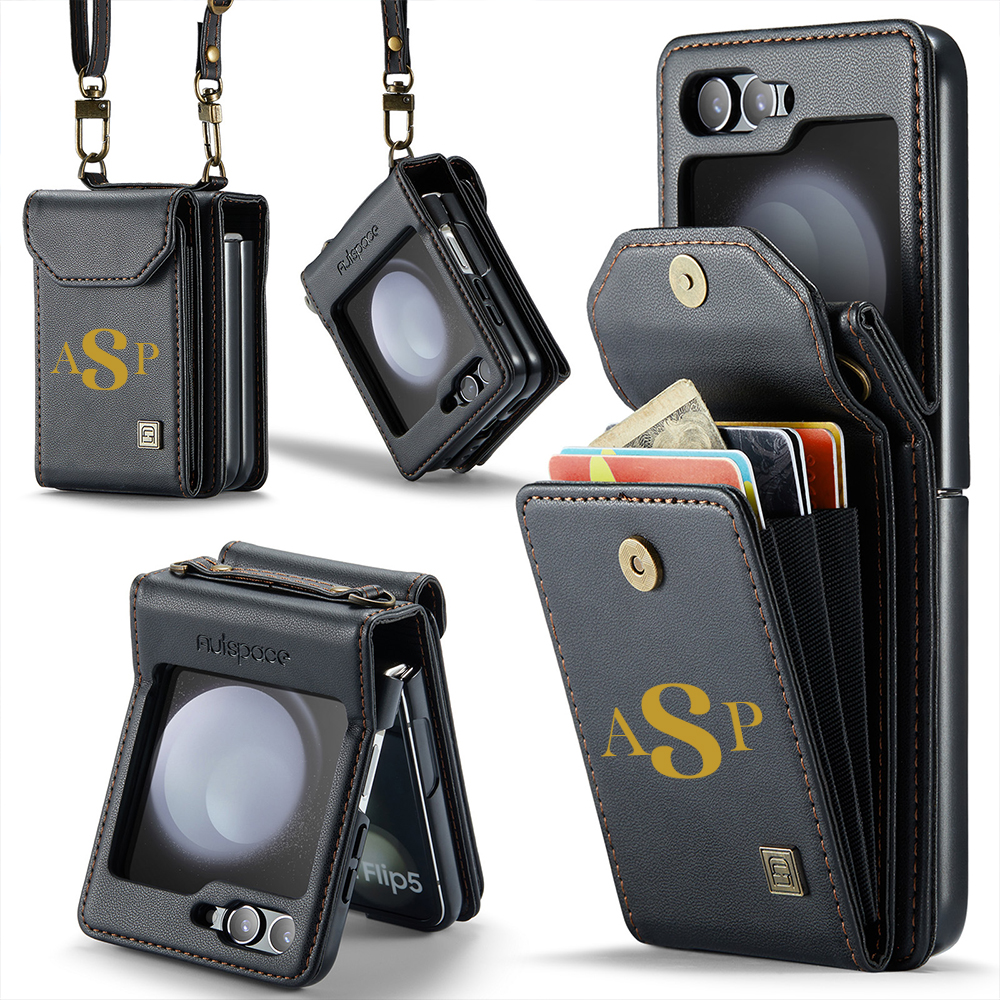 Personalized Monogram Crossbody Samsung Z Flip Phone Case with Card Holder | OFCase149