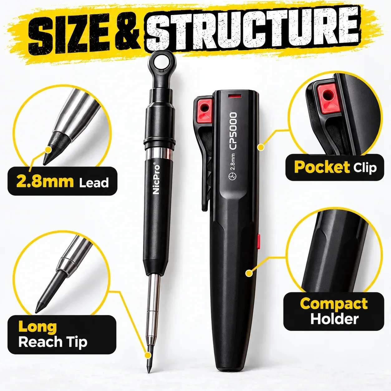 ✏️ Reusable Construction Pencil with FREE 10-Piece Lead Refill Case