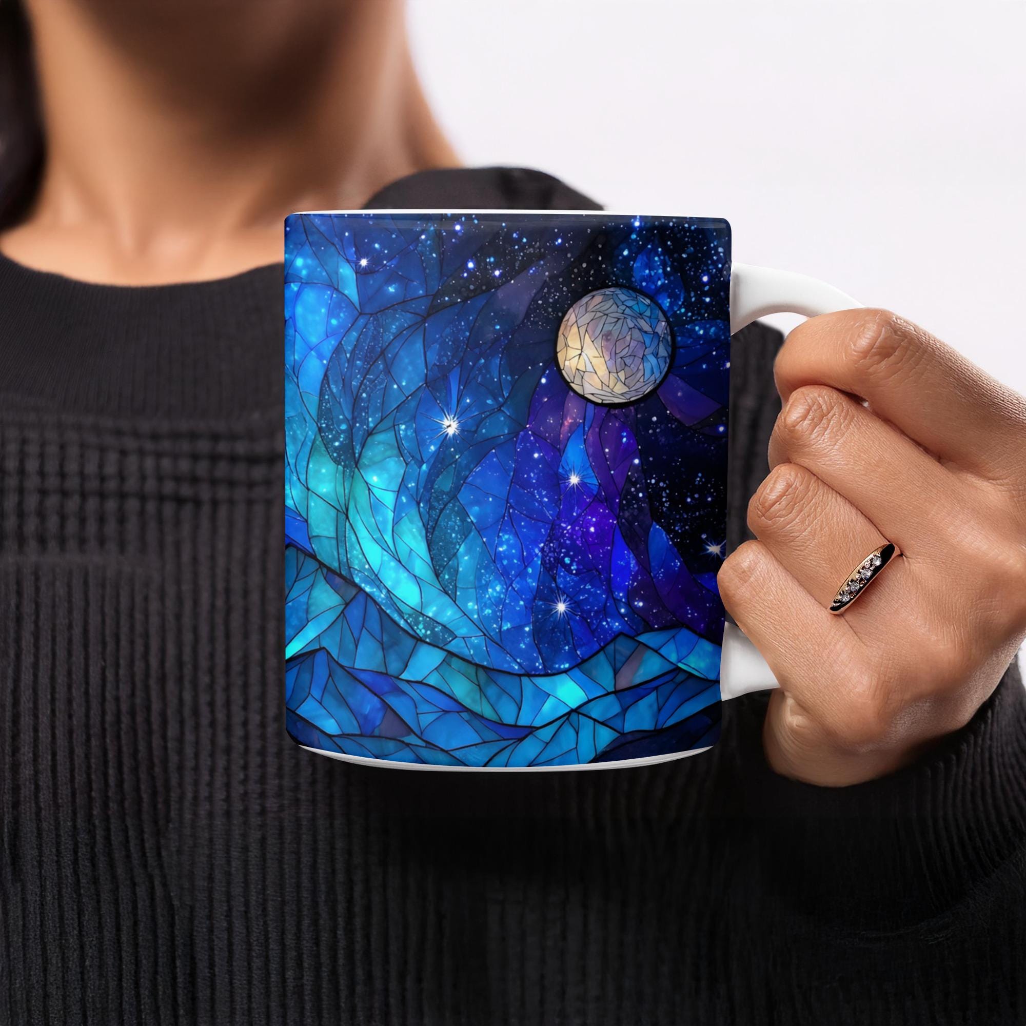 Stained Glass Starry Sky Mountain Ceramic Mug | WSMug09