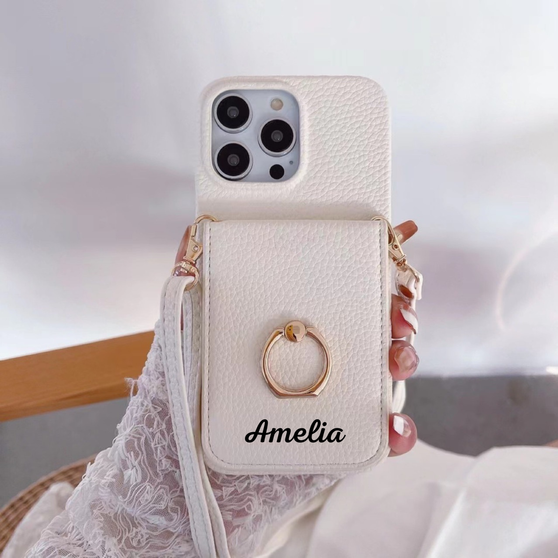 Personalized Leather Crossbody Phone Case with Card Slot | OFCase127