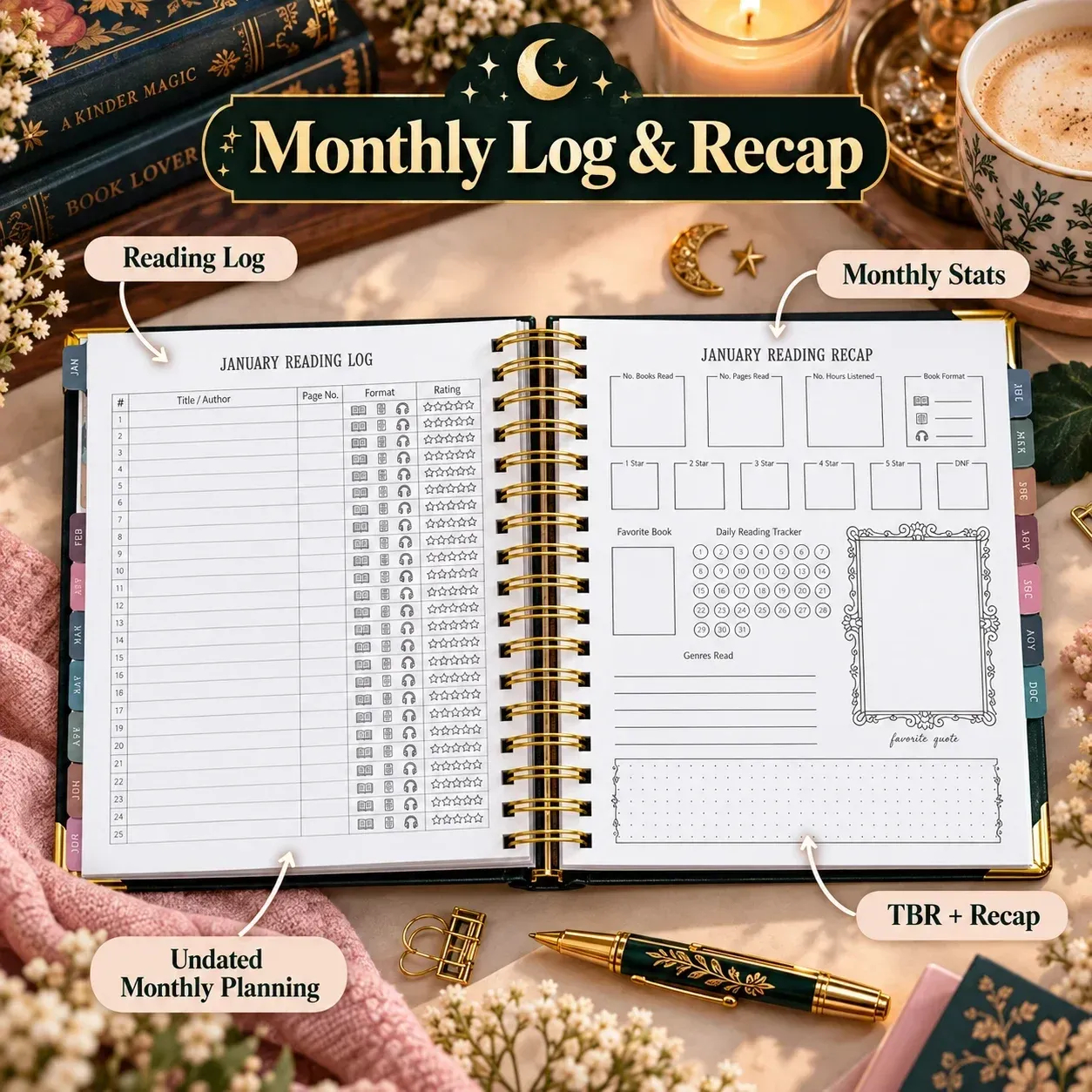 Midnight Study Hardcover Reading Planner for Book Lovers