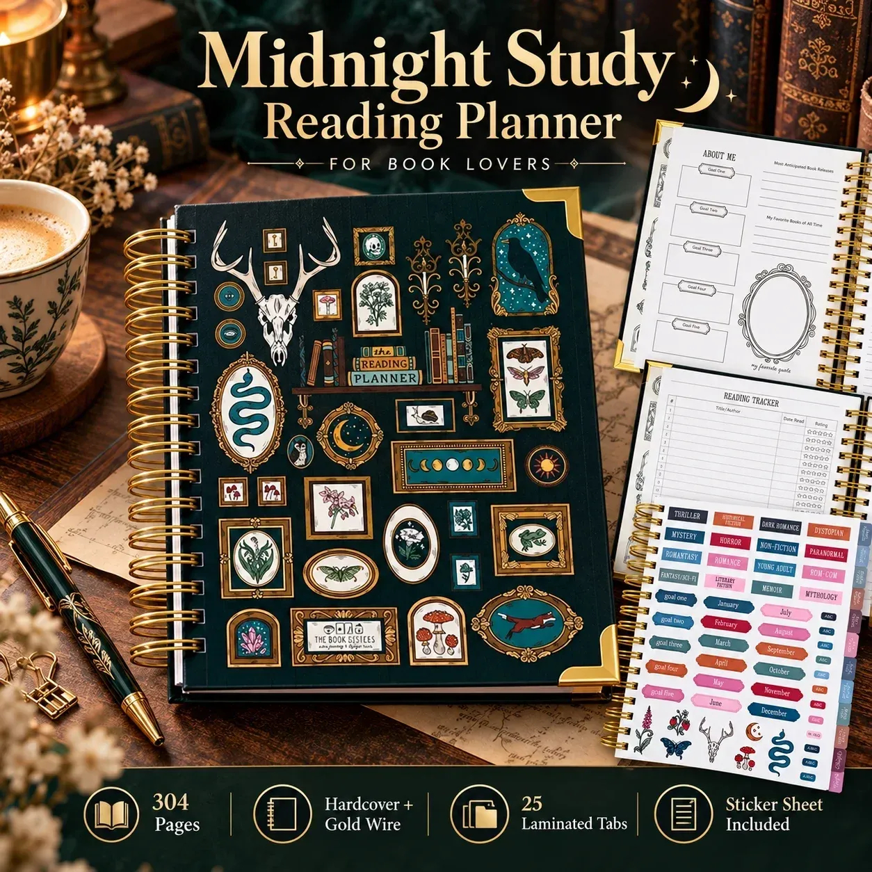 Midnight Study Hardcover Reading Planner for Book Lovers