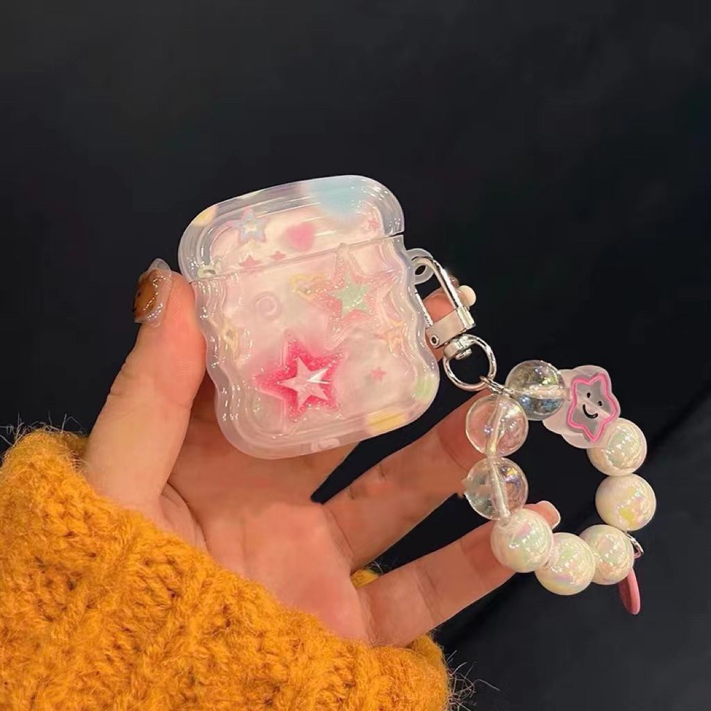 Stars Wavy AirPods Case with Cute Keyring | OFPod07