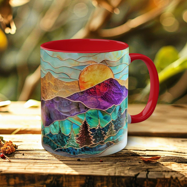 Imitation Stained Glass Mountain Landscape Mug | WSMug51
