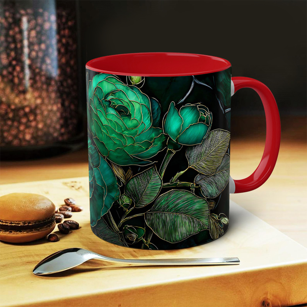 Dark Green Floral Ceramic Mug | WSMug44