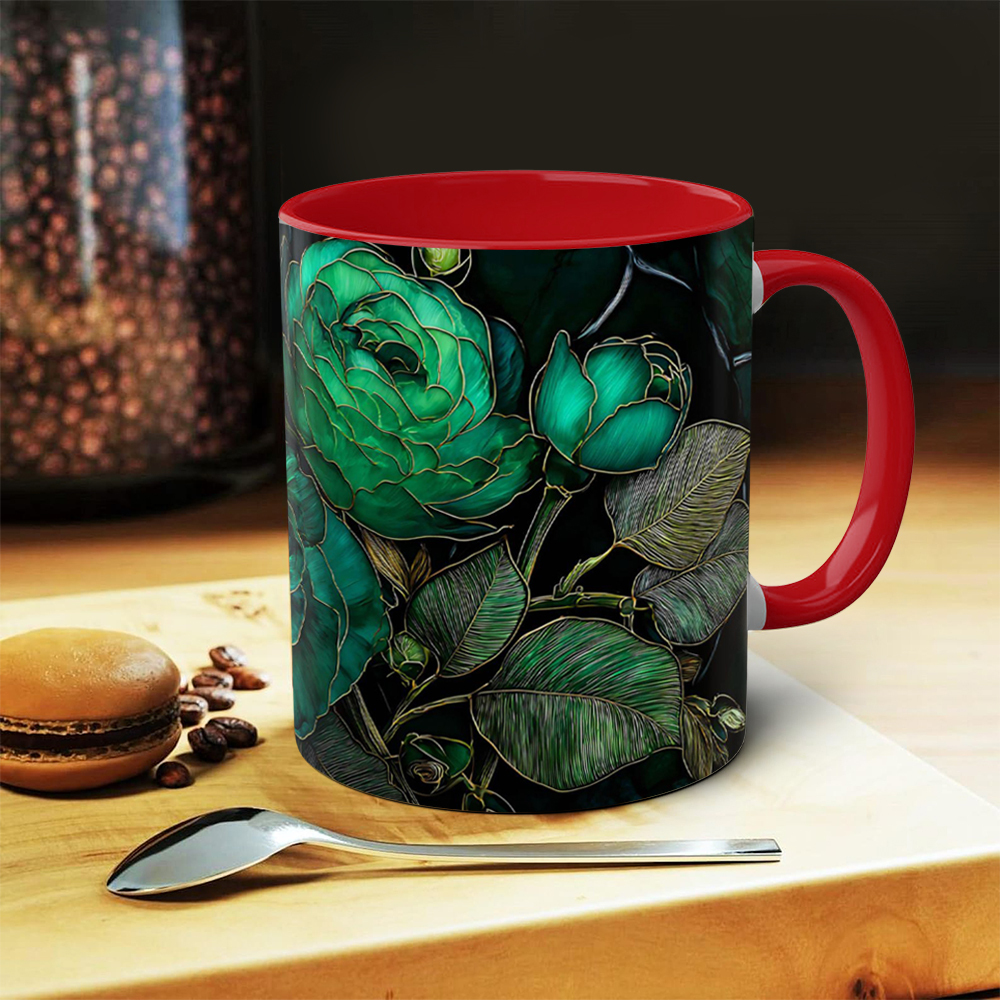 Dark Green Floral Ceramic Mug | WSMug44