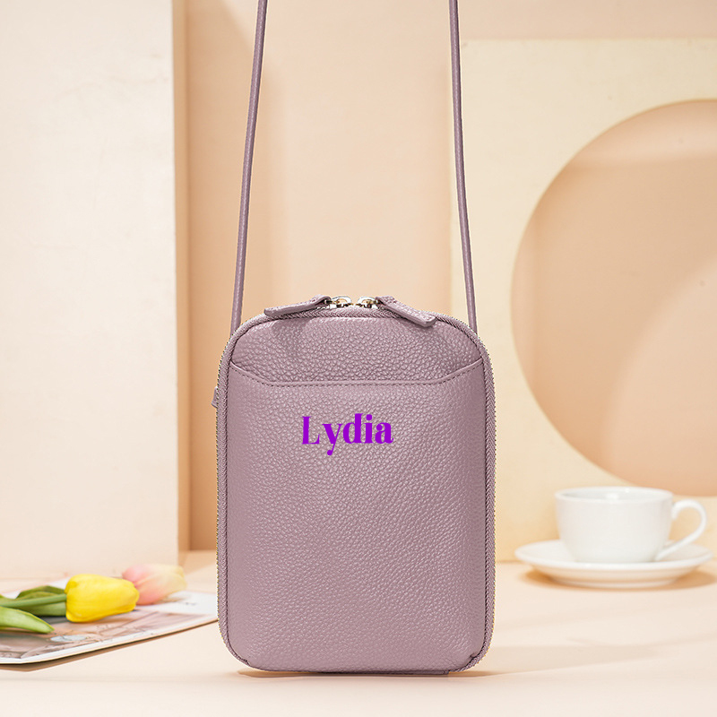 Personalized Adjustable Strap Zip Card Slot Leather Phone Bags | OFBag01