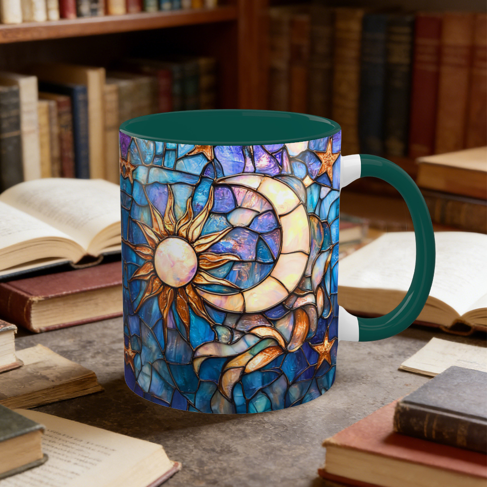 Stained Glass Look Celestial Moon and Stars Ceramic Mug | WSMug03