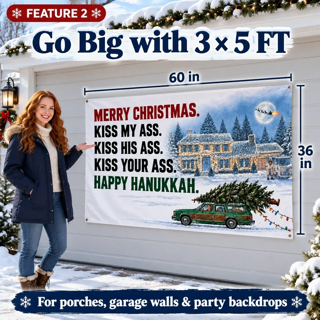 Funny Christmas holiday flag large 3 by 5 feet display