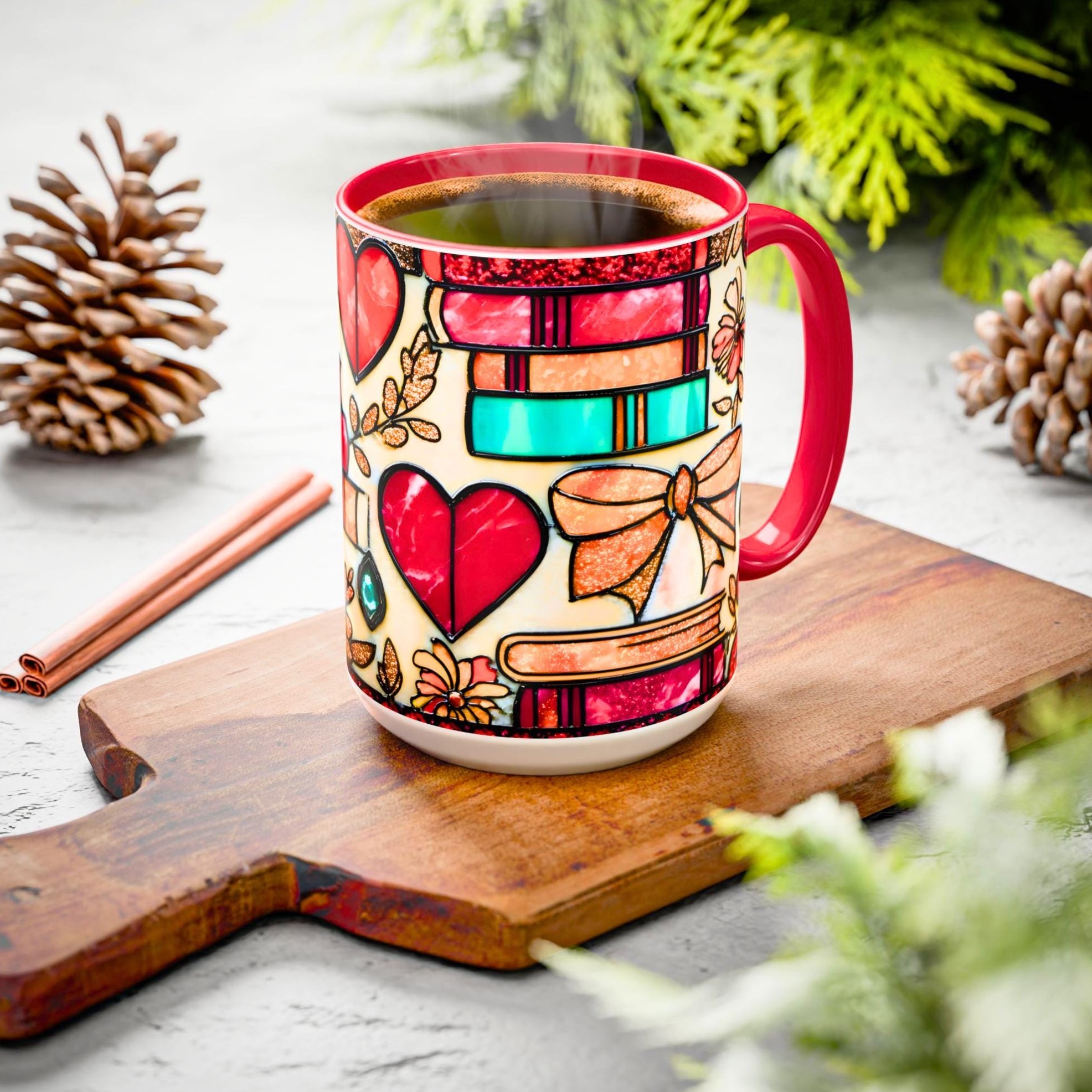 Imitation Stained Glass Bookshelf Heart-Shaped Mug | WSMug42
