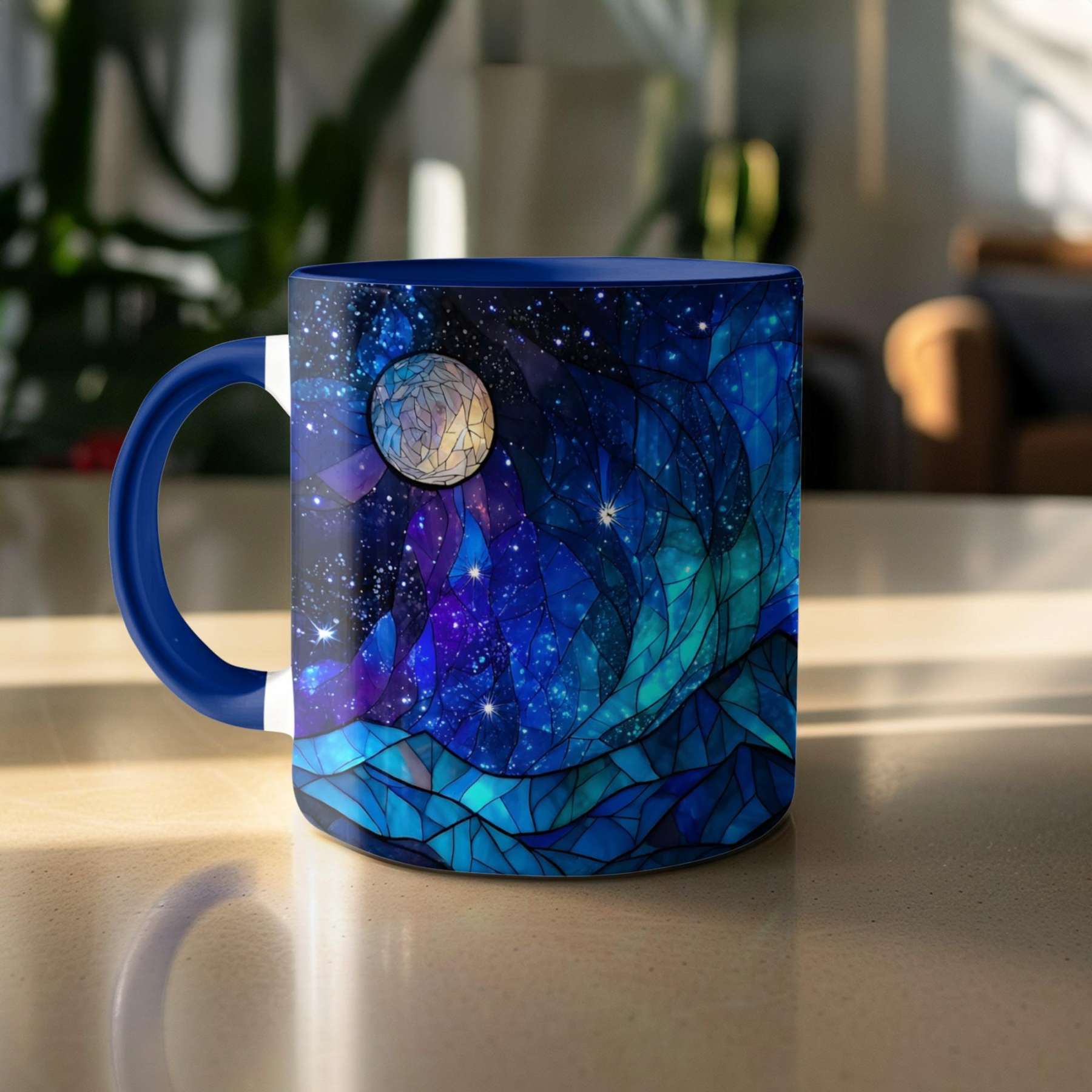 Stained Glass Starry Sky Mountain Ceramic Mug | WSMug09