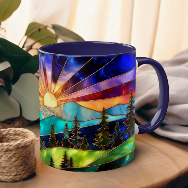 Imitation Stained Glass Mountain Landscape Mug | WSMug54