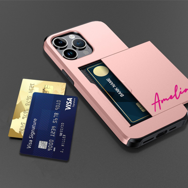 Personalised Monogram Dual Layer Hidden Card Slot Slim Wallet Phone Case | OFCase124