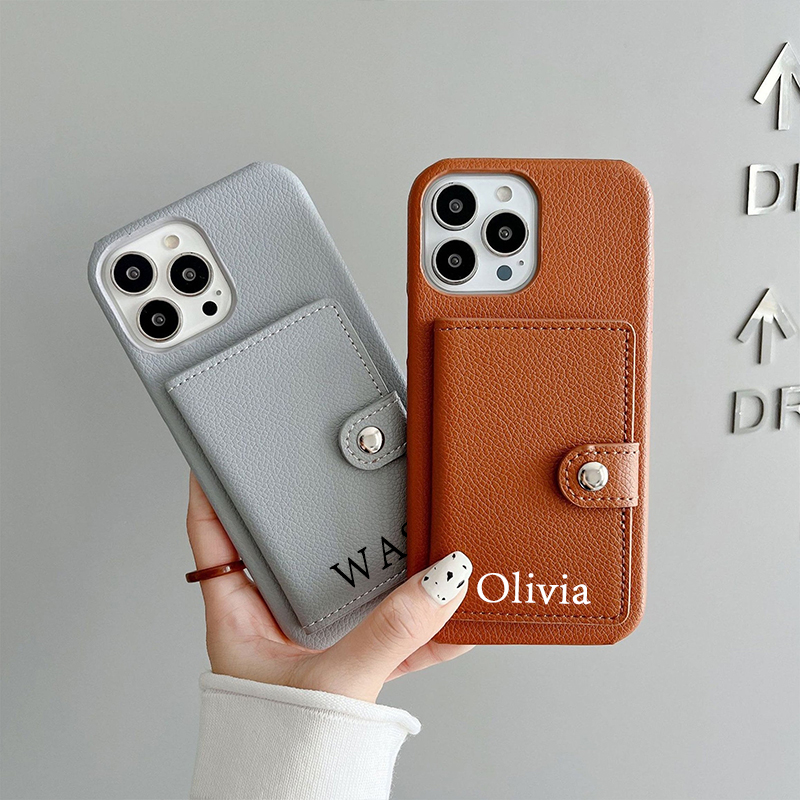 Personalized Monogram Leather Phone Cover Case with Card Pocket | OFCase096