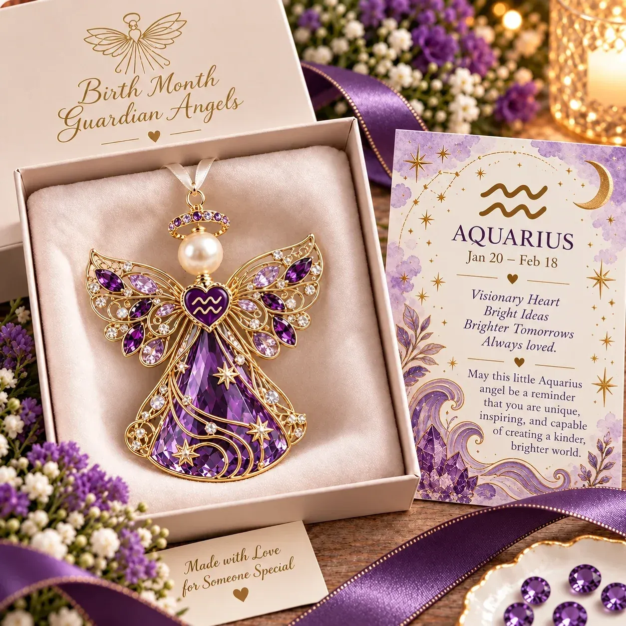Aquarius zodiac keepsake design with matching card