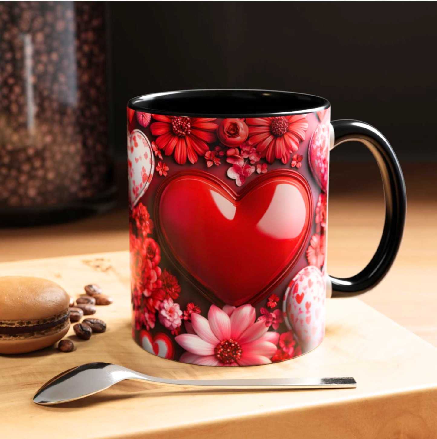 Imitation Stained Glass Bright Red Rose Heart-Shaped Mug | WSMug39
